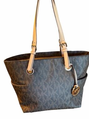 Michael Kors Brown Signature Tote with Beige Straps